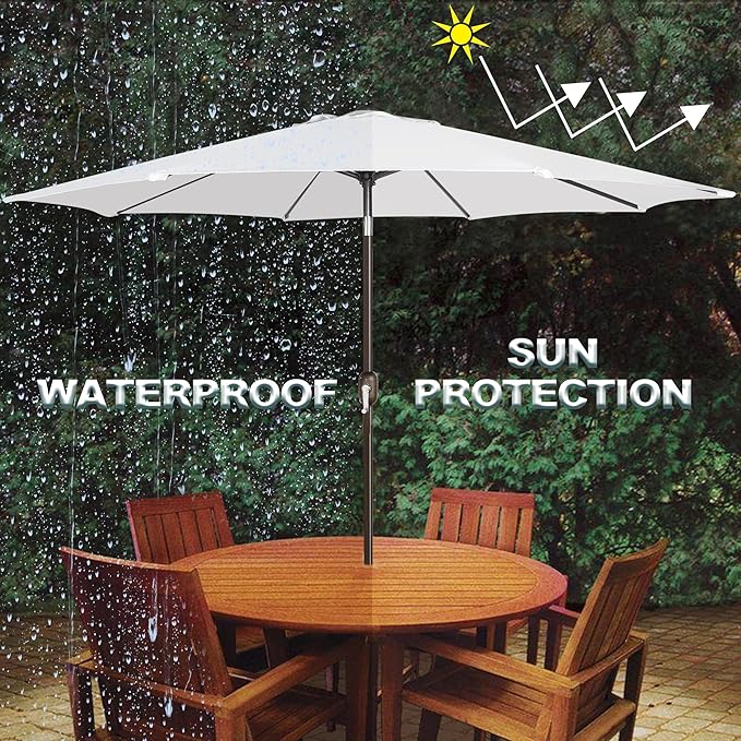 Blissun 9' Outdoor Patio Umbrella, Outdoor Table Umbrella, Yard Umbrella, Market Umbrella with 8 Sturdy Ribs, Push Button Tilt and Crank