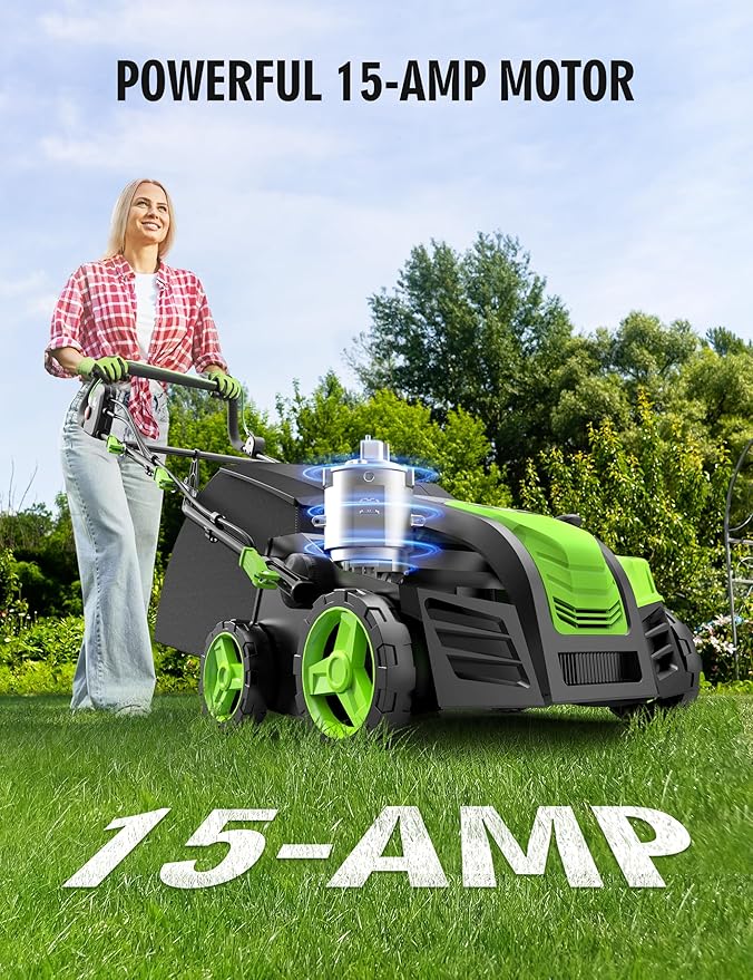 16” Artificial Turf Vacuum,1800w Grass Sweeper 15 Amp Lawn Sweeper Yard Power Brush with 55L Removable Leaf Collection Bag, Quick-Fold, Keeps Clear Sweepy Box