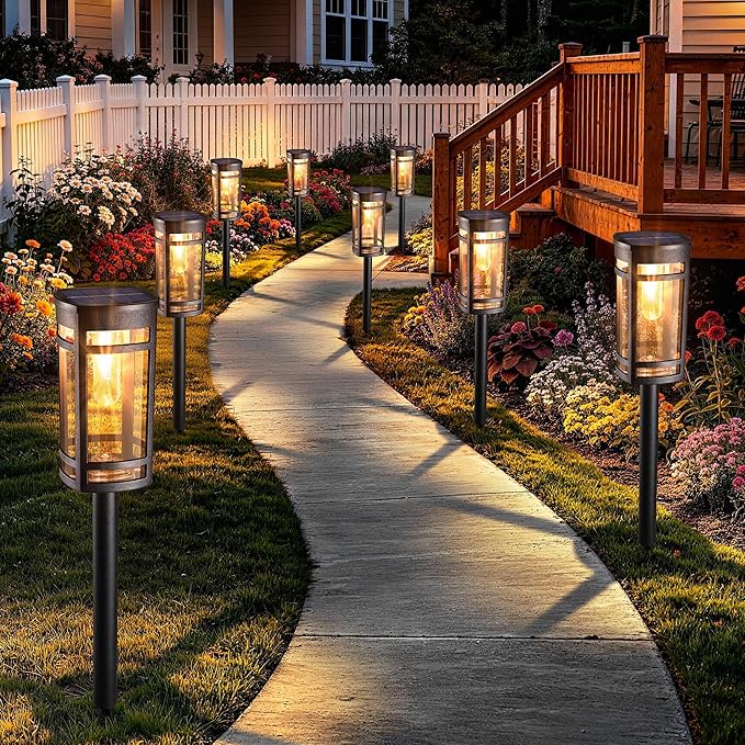 iBaycon Solar Pathway Lights, 8 Pack LED Solar Powered Garden Lights Outdoor Waterproof for Yard Path Landscape Lawn Stairway Walkway (Warm White)
