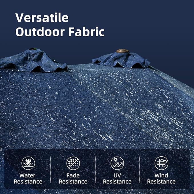 15ft Patio Umbrella with Base Included, Rectangle Double Patio Umbrellas with Crank Handle 12 Ribs, Heavy Duty Large Table Umbrella for Pool Deck Garden Party Commercial