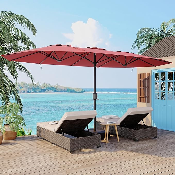 Double-Sided Patio Market Umbrella, 15Ft Large Outdoor Umbrella with Base Included, Double-Topped Outdoor Umbrellas for Poolside Lawn Backyard
