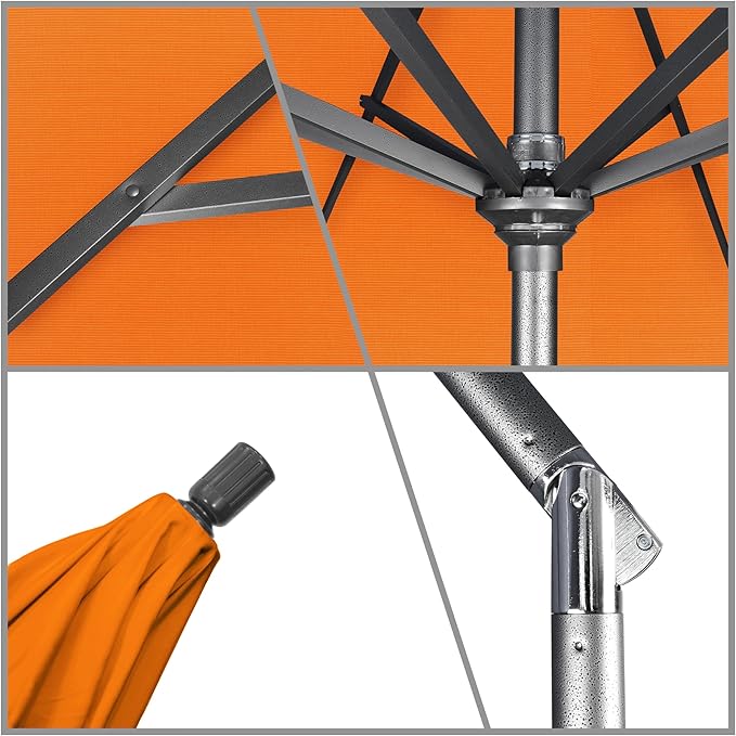 California Umbrella 11Ft Premium Sunbrella Patio Umbrella, Hand-Crank, Tilt-Collar, Gray Frame, Tuscan Fabric