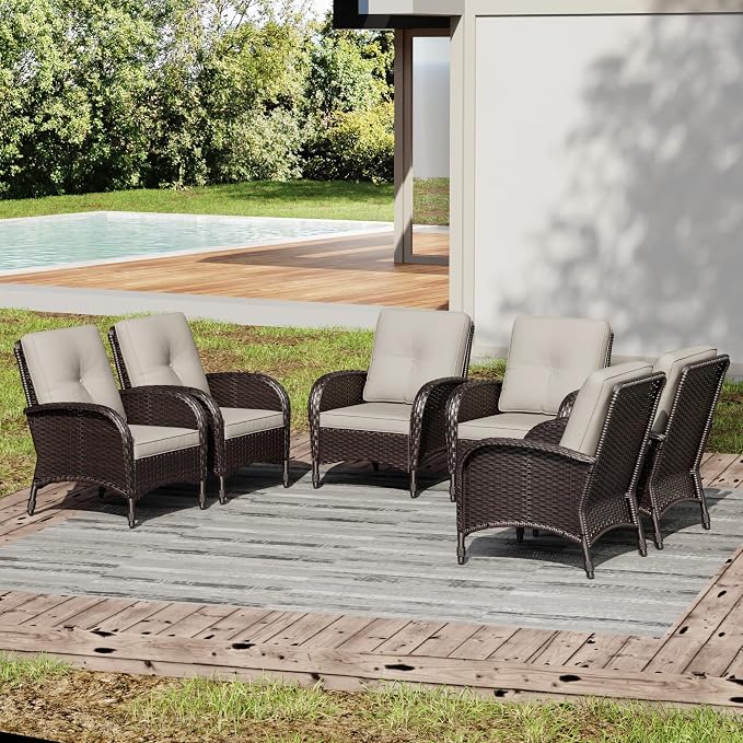 Joyside Wicker Patio Chairs, 6 Piece Rattan Outdoor Furniture with Thickened Cushions, High Back, Deep Seating, Wide Armrest, Outdoor Chairs for Porch, Deck