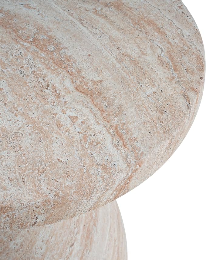 Outdoor Side Table Faux Marble Side Table with Slate Top End Tables Small Coffee Tables for Patio, Garden Stool Plant Stand for Porch, Backyard,Weather Resistant, MgO,Beige Travertine