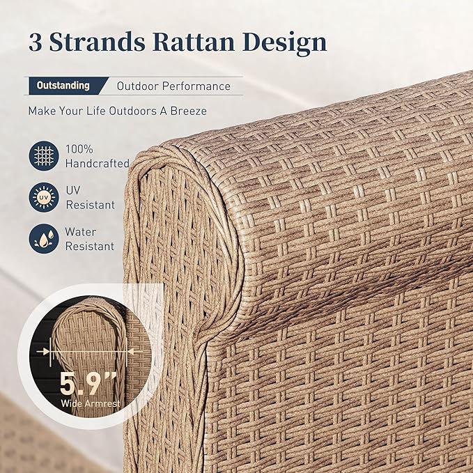 Patio Furniture Set 5 Piece, Wicker Rattan Sectional Sofa Couch with 5.5" Thick Waterproof Cushions and Coffee Table, All weather Modular Outdoor Conversation Set for Lawn Backyard and Deck, Beige