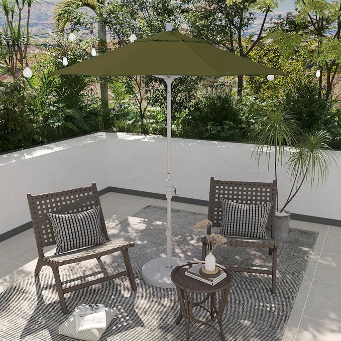 California Umbrella 7.5' Rd. Aluminum Patio Umbrella, Crank Lift, Collar Tilt, White