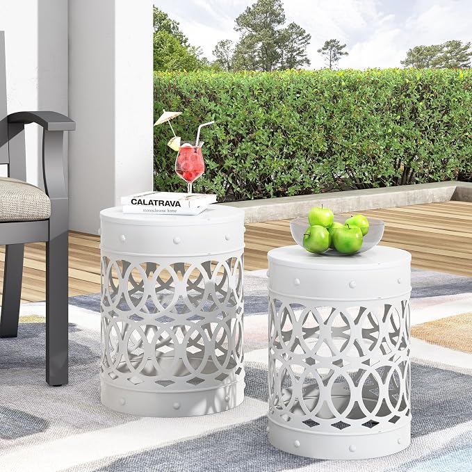 White Metal Side Table Set of 2