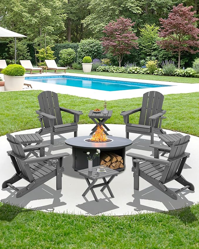 SERWALL Small Folding Side Table, HDPE Outdoor End Table for Patio, Porch, Deck, Pool, Gray