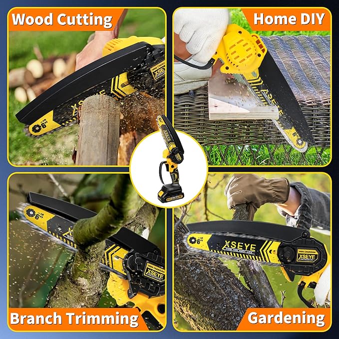 XSEYE Mini Chainsaw Cordless 6", Battery Powered Electric Handheld Chain Saw for Wood Cutter Branch Tree Trimming Garden Tool, Anniversary Birthday Idea for Husband Him, Mens Day Gifts for Father Dad