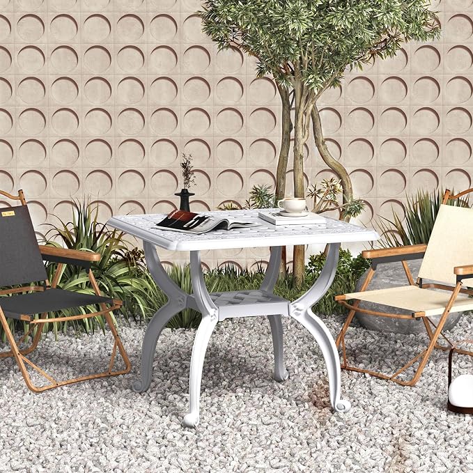 21" Patio Bistro Table, Cast Aluminum Table, Outdoor Table for Garden/Yard/Pool/Porch, White
