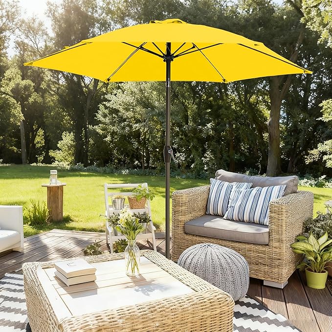 7.5FT Large Outdoor Patio Umbrella with Crank & Tilt - Durable Market Umbrella for Outdoor Patio with 6 Fiberglass Ribs for Poolside,Deck,Yard,Garden