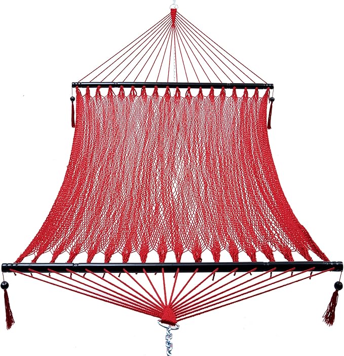 PNAEUT Double Rope Hammocks for Outside, Handwoven Double Caribbean Hammock with Spreader Bar for Outdoor Indoor, Max 600 lbs Capacity (Ruby)