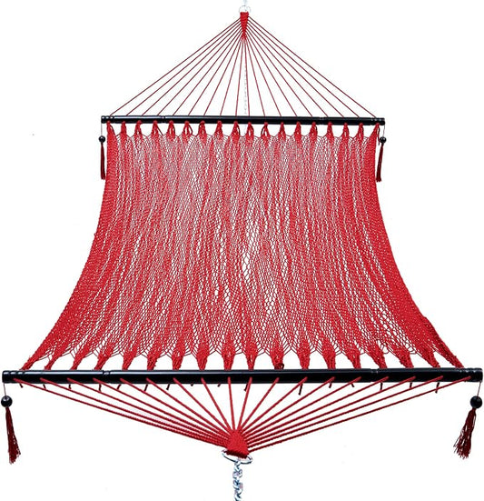PNAEUT Double Rope Hammocks for Outside, Handwoven Double Caribbean Hammock with Spreader Bar for Outdoor Indoor, Max 600 lbs Capacity (Ruby)