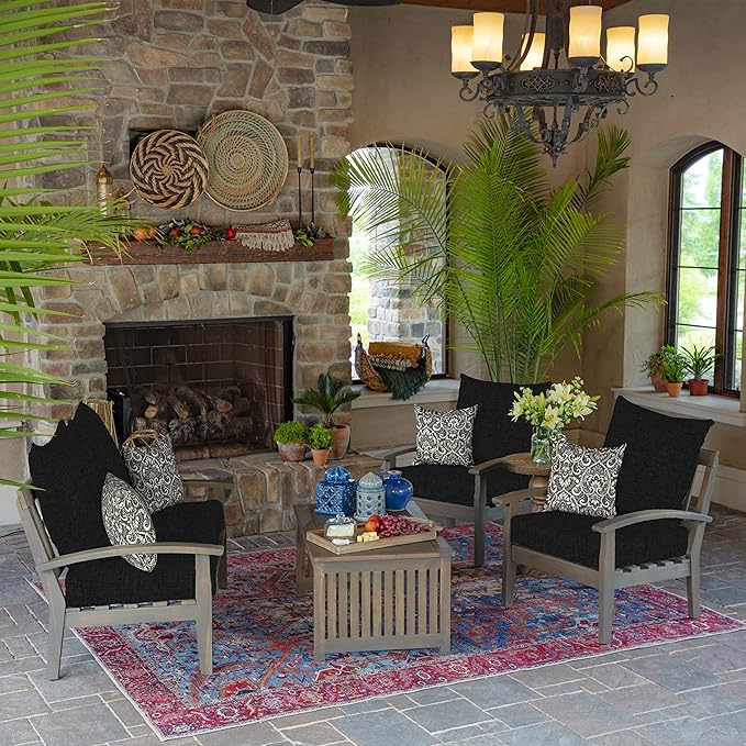 Arden Outdoor Toss Pillow, 16 x 16, Rain-Proof, Fade Resistant Black Aurora Damask
