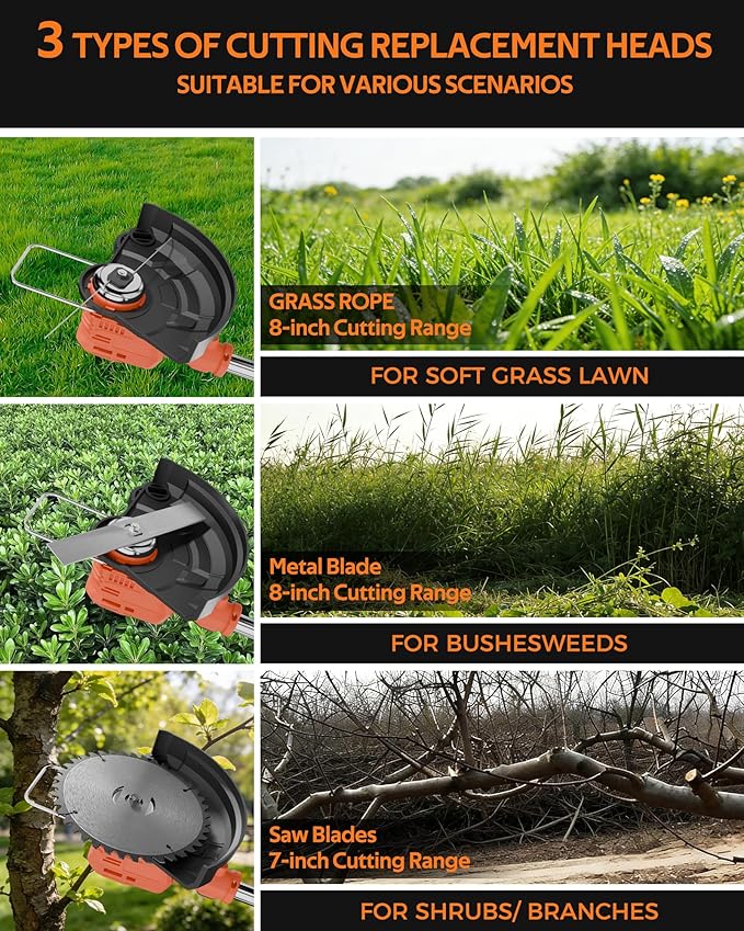 21V Cordless Weed Wacker, 3-in-1 Foldable String Trimmer/Edger/Grass Cutter, Lightweight Cordless Weed Eater with 2x2.0Ah Batteries & Charger for Lawn Garden Yard Maintenance
