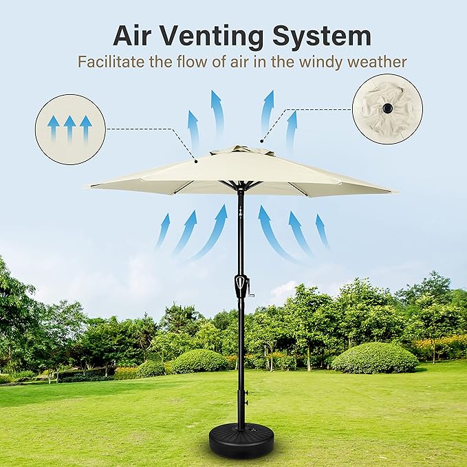Simple Deluxe 7.5ft Patio Umbrella Outdoor Table Market Yard Umbrella with Round Umbrella Base Stand for Garden, Deck, Backyard, Pool, Beige