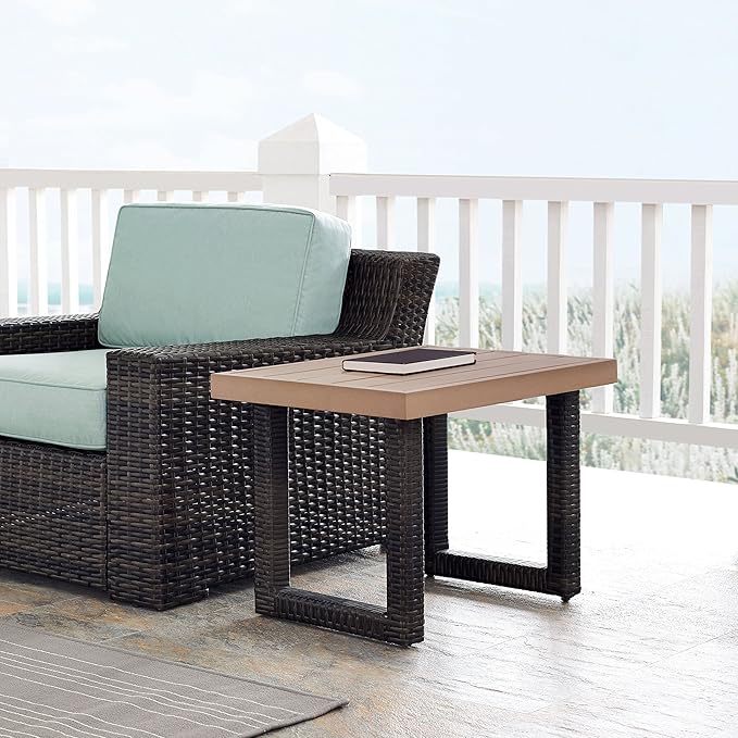 Crosley Furniture Beaufort Beaufort 3-Piece Outdoor Chair and Side Table Set, Wicker Patio Conversation Sets, Brown with Mist Cushions