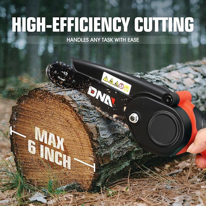 DNA MOTORING Mini Chainsaw, 6 Inch Electric Chain saw Cordless Handheld Chainsaw w/ 2 20V 2000mAh Batteries, Small Handheld Battery Powered Super Saw for Tree Trimming, Wood Cutting, TOOLS-00727-RD