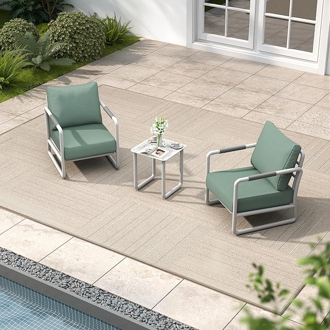 MBY Outdoor Aluminum Patio Furniture Set, 2-Seats Patio Conversation Sofa Set with Coffee Table and 6.7" Thickened Cushions, All Weather for Pool, Garden-White