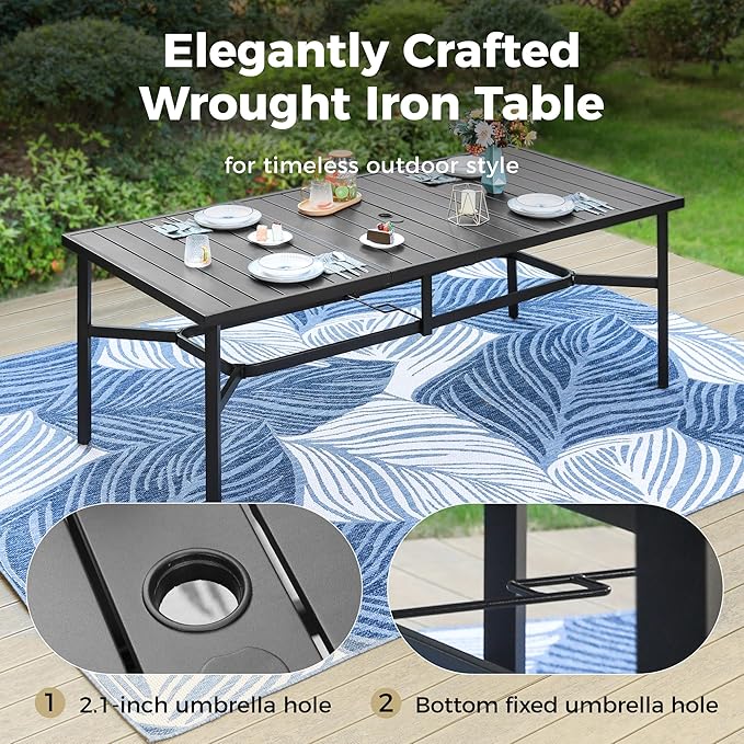 MIXPATIO 9 Pieces Outdoor Patio Dining Set, Wicker Patio Table and Chairs Set of 8, 6 Swivel and 2 Fixed Chairs with 3.2" Cushion and 83"x40" Rectangular Table for Yard, Porch, Beige