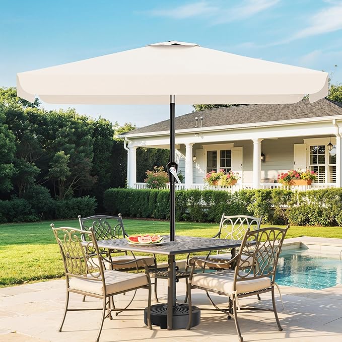 AreShark 6.5 x 10 FT Rectangular Valance Patio Umbrella, Outdoor Umbrella with Tilt and Crank, Market Table Umbrellas W/ 6 Ribs UV Protection for Garden, Deck, Backyard Pool, Cream White