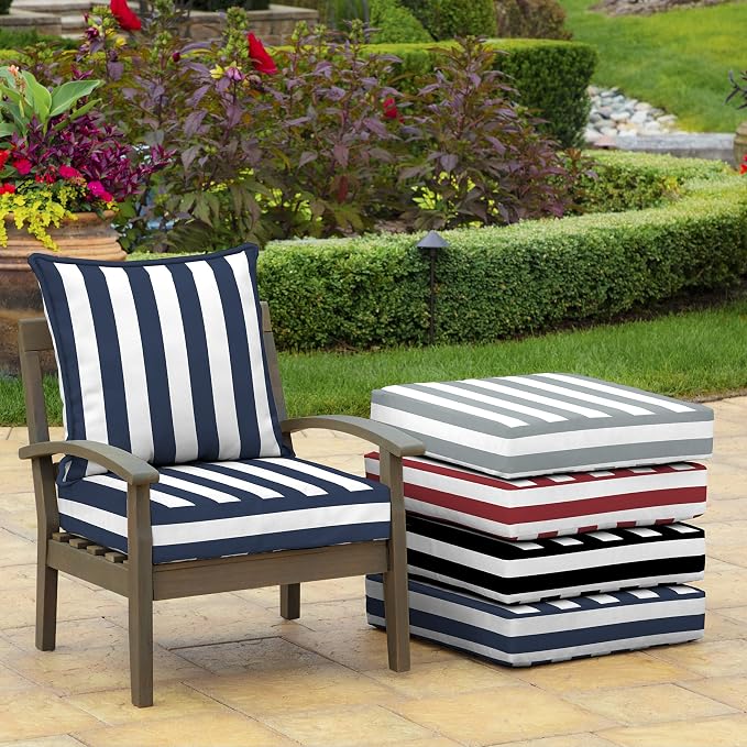 Arden Outdoor Deep Seat Cushion Set, 24x24, Blue Cabana Stripe