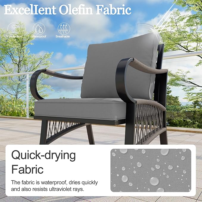 8 Pieces Patio Conversation Sets, All Weather Metal Outdoor Furniture Set with Swivel Rocking Chairs Set, Outdoor Furniture Set with Sectional Sofa Couch Loveseat (Gray Cushions)