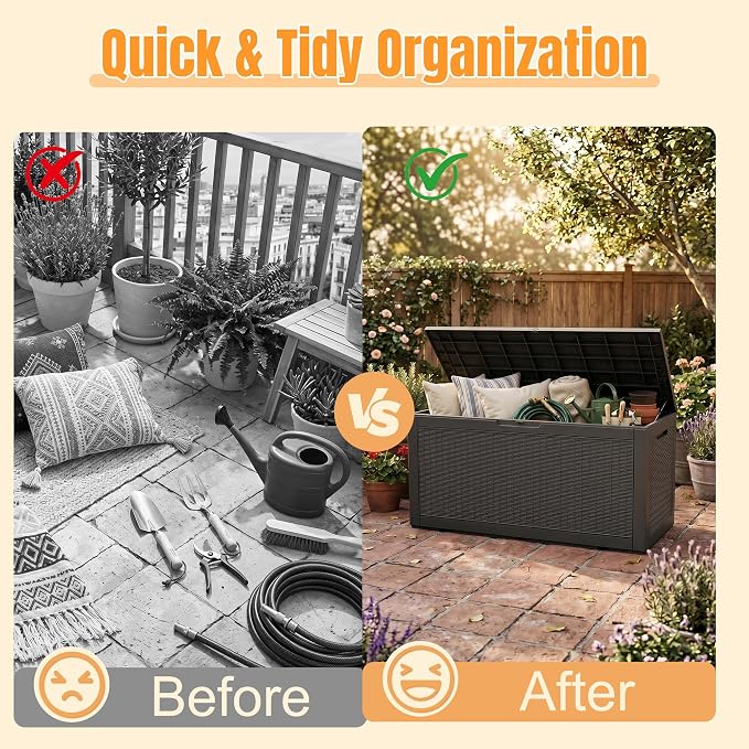 Outdoor Storage Box,160 Gallon Resin Deck Box,Waterproof & UV Resistant Lockable Package Delivery Bin,Toy Cabinet for Indoor & Outdoor