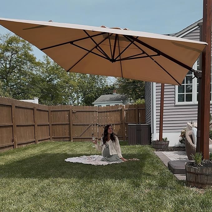 PURPLE LEAF 8' X 8' Cantilever Patio Umbrella Antique Bronze Square Umbrella with 360° Rotation and Aluminum Offset Hanging Outdoor Umbrella for Pool Garden Backyard Deck, Taupe