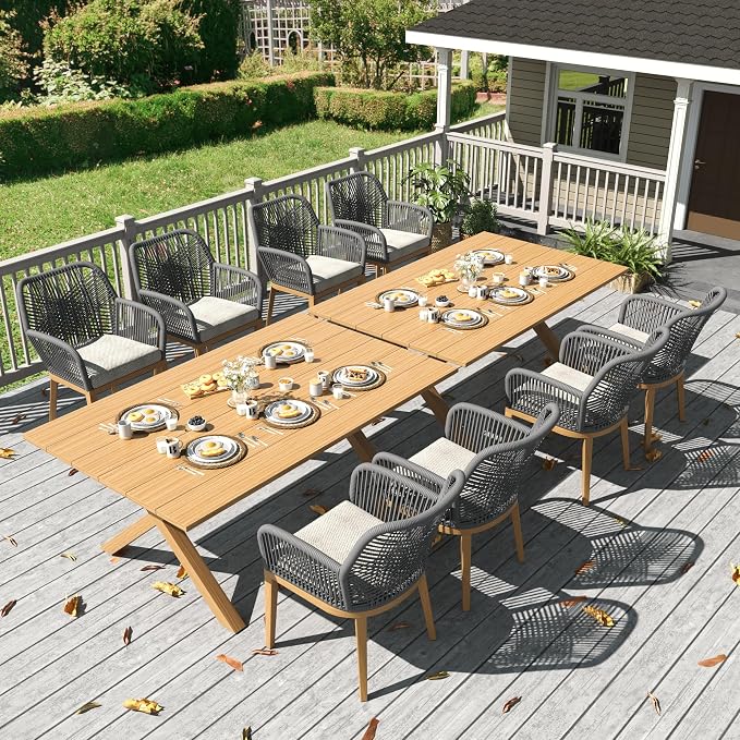 LayinSun Outdoor Dining Set for 8, 10 Pieces Patio Furniture Sets with Aluminum Dining Table and Rope Weave Chairs