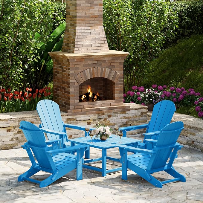 Costaelm Patio Conversation Table, Tatio Accent HDPE Outdoor Weather Resistant, Square Outdoor Porch Balcony Patio Drink Table for Outside, Pool, Backyard, Pacific Blue