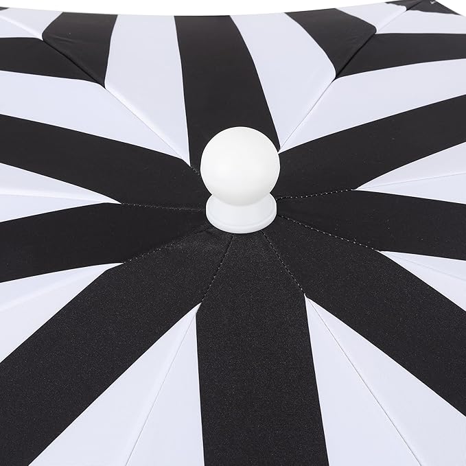 JONATHAN Y Mariner 6.5 ft. Beach Umbrella, Black/White Striped with Fringe, Push-Button Tilt, UPF 50+ Sun Protection and Carrying Bag for Patio and Pool, White Pole UMB1003Q