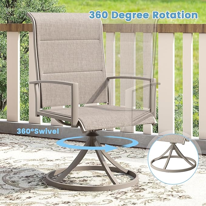 DIFY 9 Piece Outdoor Dining Set, Metal Patio Table and Chairs Set, 63" Round Dining Table & 8 Padded Textilene Swivel Patio Chairs, Outdoor Furniture Set for Garden Backyard Porch, Sandshell