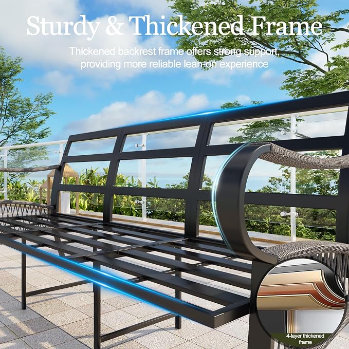 Outdoor Furniture Set, Patio Conversation Set Include 2 x 3-Seater and Fire Pit Table for Deck, Porch, Garden, Backyard, Poolside (Blue, 3-Piece)