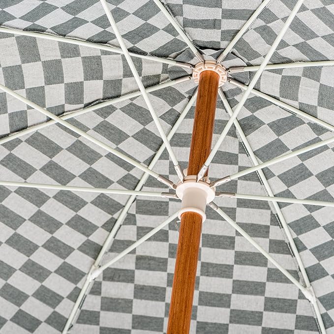 Business & Pleasure Co. Rio Umbrella Scalloped Brim For Beach, Patio or Picnic - 6' Boho Beach Umbrella, 7' Tall Wood Pole, UPF 50+