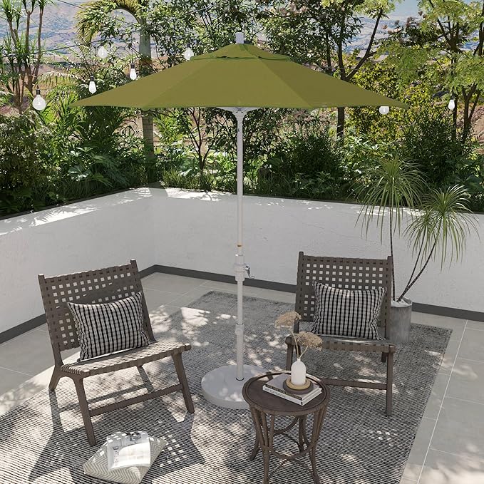 California Umbrella 7.5' Rd. Aluminum Patio Umbrella, Crank Lift, Collar Tilt, White
