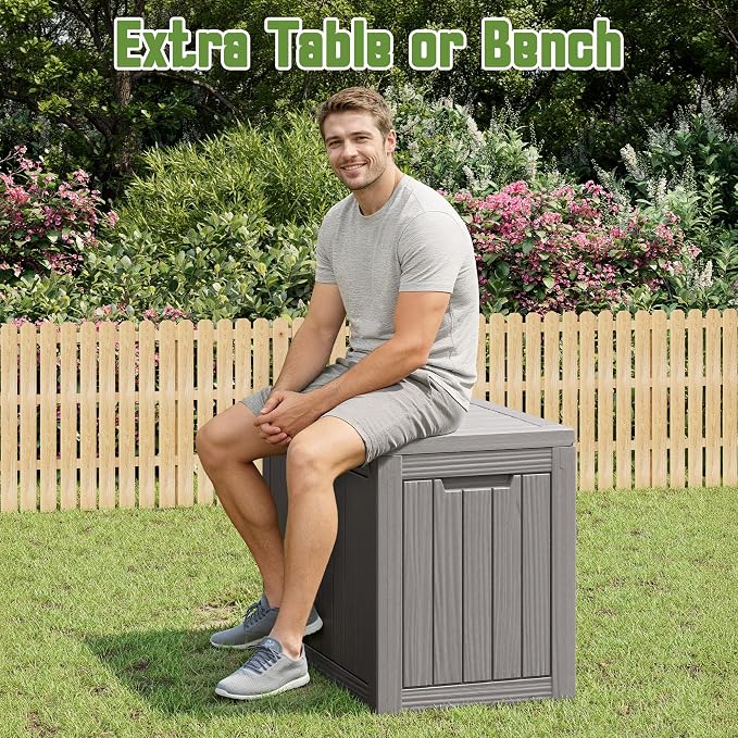 Outdoor Storage Box, 45 Gallon Deck Box with Lockable Lid, Waterproof Resin Storage Bin for Cushions, Garden Tools, Patio Furniture, Grey