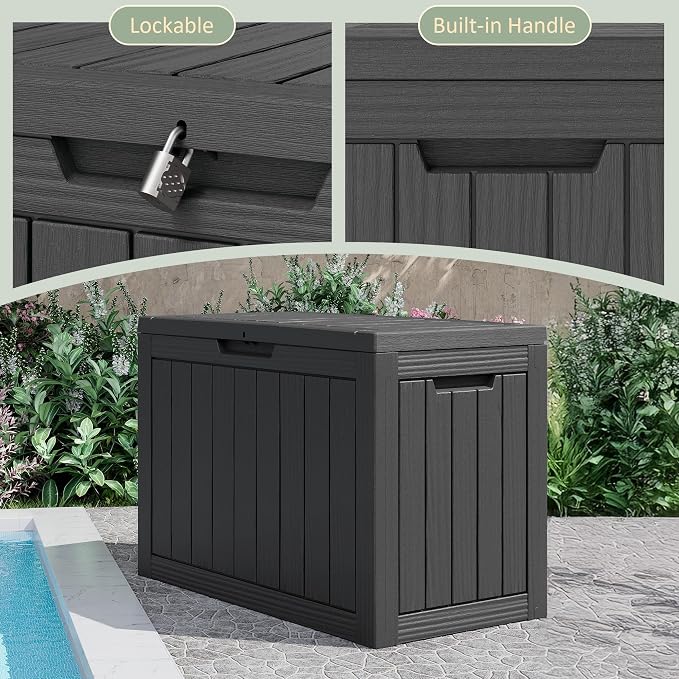 KAMABOKO 50 Gallon Outdoor Storage Box, All-Weather Resin Deck Box Outdoor Waterproof with Lockable Lid for Patio Cushions, Package Deliveries, Garden Tools, Pool Supplies, Black