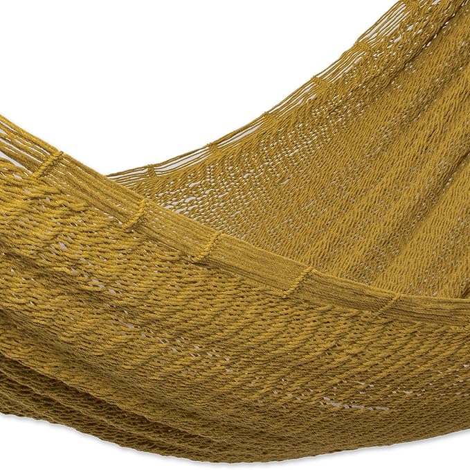 NOVICA Handcrafted Ocher Cotton Rope Hammock, 79" x 91" - Supports 550 lbs, Fits 3 People - Made with Cotton and Nylon Ropes,(Triple) Uxmal Ocher