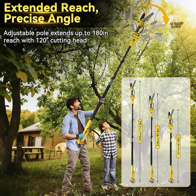 2 in 1 Electric Pole Saw 8 Inch Mini Cordless Chainsaw Compatible for Dewalt 20V Battery with 2.5M Telescope, Brushless Chainsaw for Pruning Branches Garden Maintenance (No Battery)