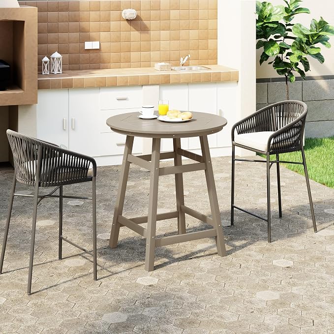 WestinTrends Outdoor 35" HDPE Round Patio Counter Height Bar Table, Weathered Wood