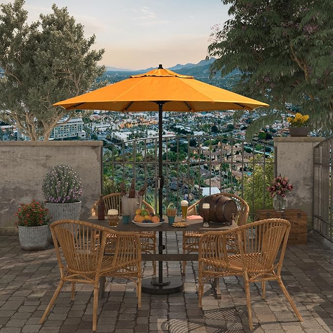 California Umbrella 7.5' Rd Aluminum Patio Umbrella, Crank Lift, Auto Tilt, Black Finish