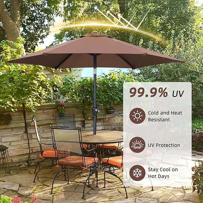 7.5FT Patio Umbrella, Outdoor Table Umbrella, Market Umbrella with Push Button Tilt and Crank for Garden, Lawn, Deck, Backyard & Pool