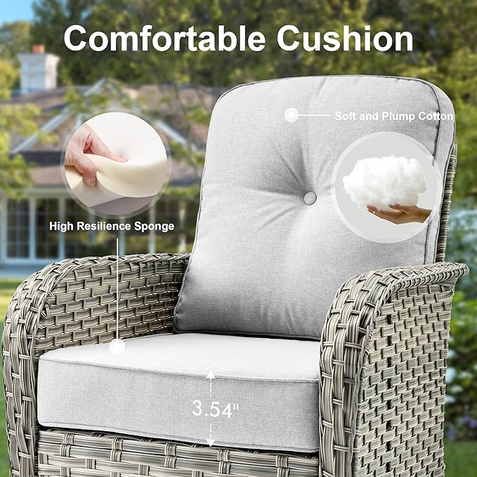 Outdoor Patio Furniture Sets,9 PCS Patio Conversation Set Outside Rattan Sectional Sofa with 42 in Square Fire Pit Table Wicker Rocking Chair Coffee Table Fit Backyard Garden Poolside Balcony