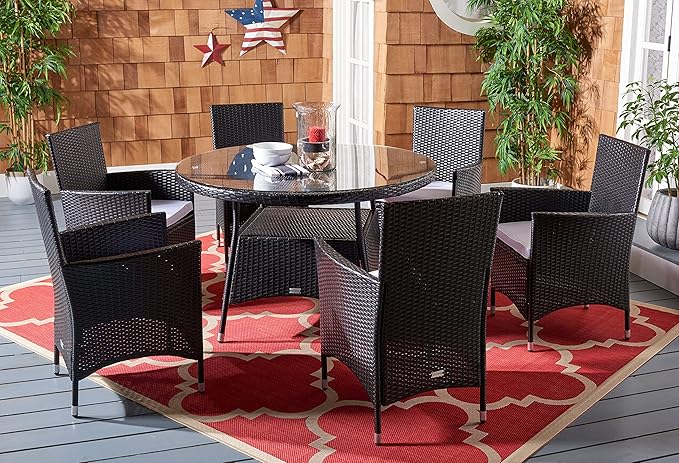 SAFAVIEH Outdoor Collection Challe Black/White Dining Set PAT7702A-3BX