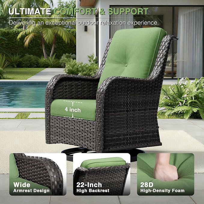 Joyside 8 Piece Wicker Patio Furniture Set, Outdoor Swivel Rocker Patio Chairs with High Back, Deep Seating, Wide Armrest, Thickened Cushions, Outdoor Furniture for Deck, Porch Use