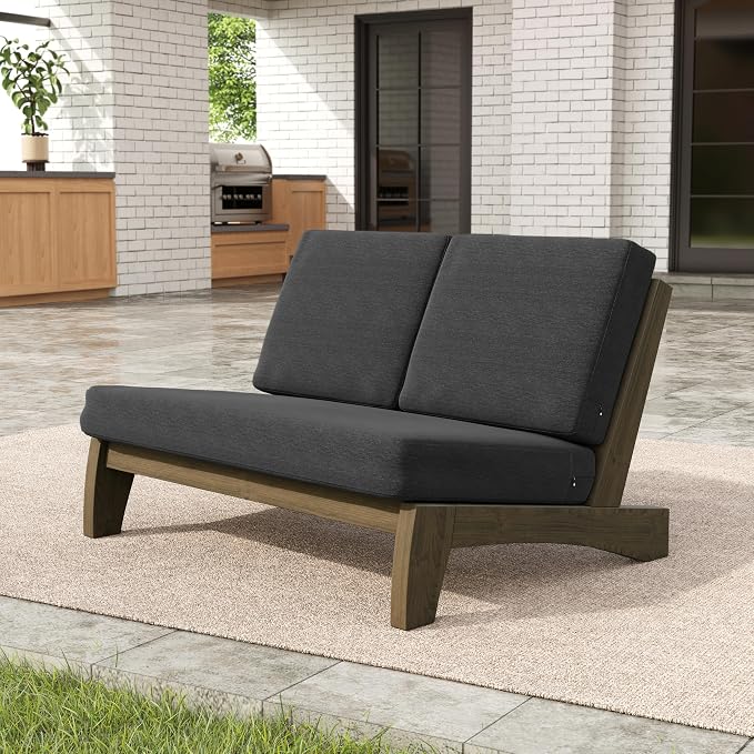 Pia Ricoo 4 Piece Patio Furniture Sets, Outdoor Loveseat Sofa Set with 2 Chairs & Coffee Table, Patio Conversation Set for Backyard, Deck, Lawn, Drak