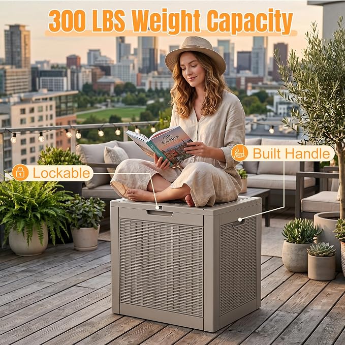 Outdoor Storage Box,38 Gallon Resin Deck Box,Waterproof & UV Resistant Lockable Package Delivery Bin,Toy Cabinet for Indoor & Outdoor