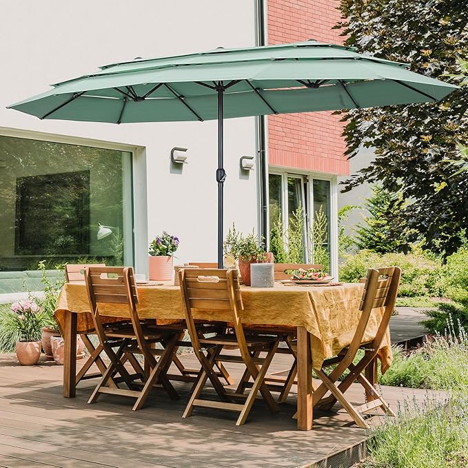 Ainfox 15ft Large Patio Umbrella, Outdoor Double-Sided Pool Umbrellas, 3 Tiers Large Rectangle Market Umbrella for Poolside
