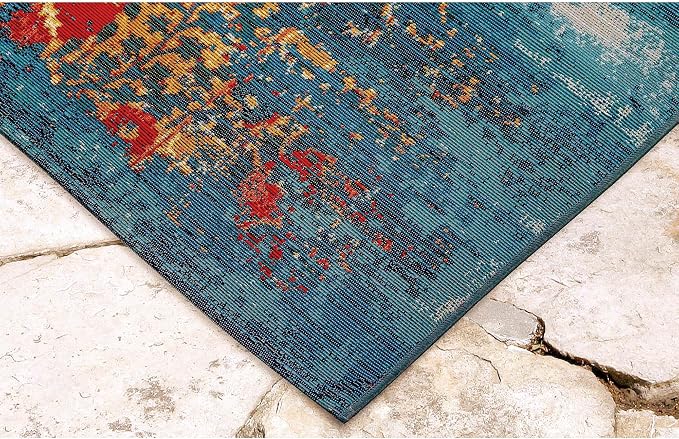 Liora Manne Marina Indoor/Outdoor Power Loomed Synthetic Blend Low Profile Area Rug - Contemporary Medallion Casual Colorful (Suzanie Blue) (2'7" x 4'3")